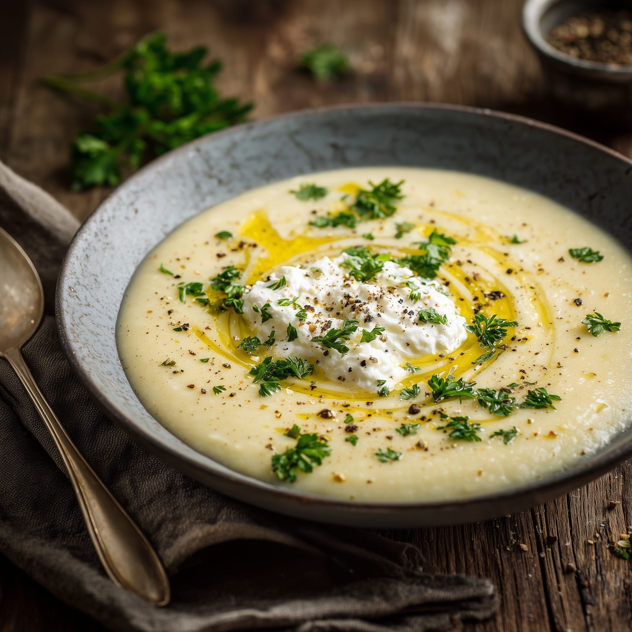 Creamy Mediterranean Cauliflower Soup Recipe - Recipe Image