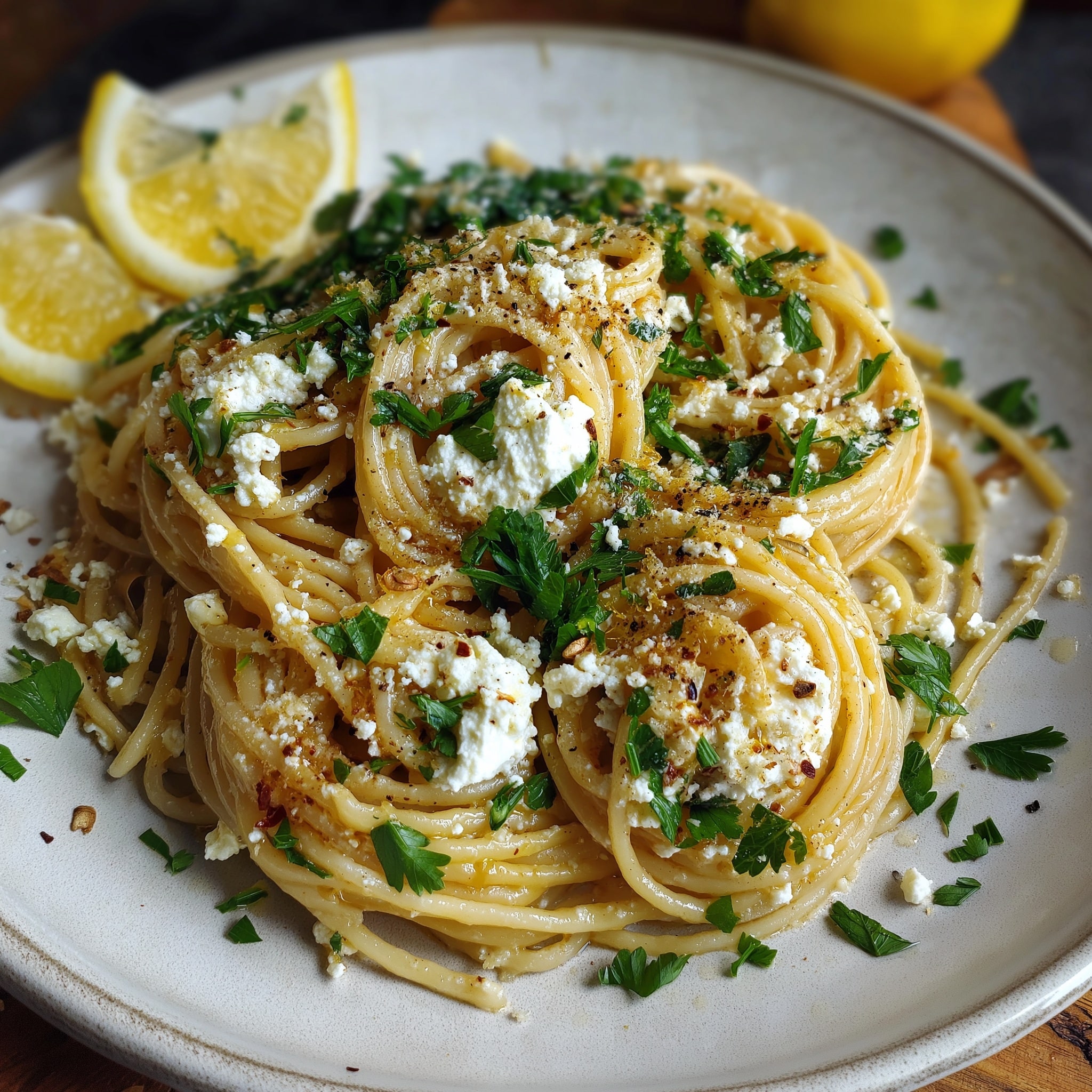 Lemon Butter Chicken Spaghetti with Burrata Recipe - Recipe Image