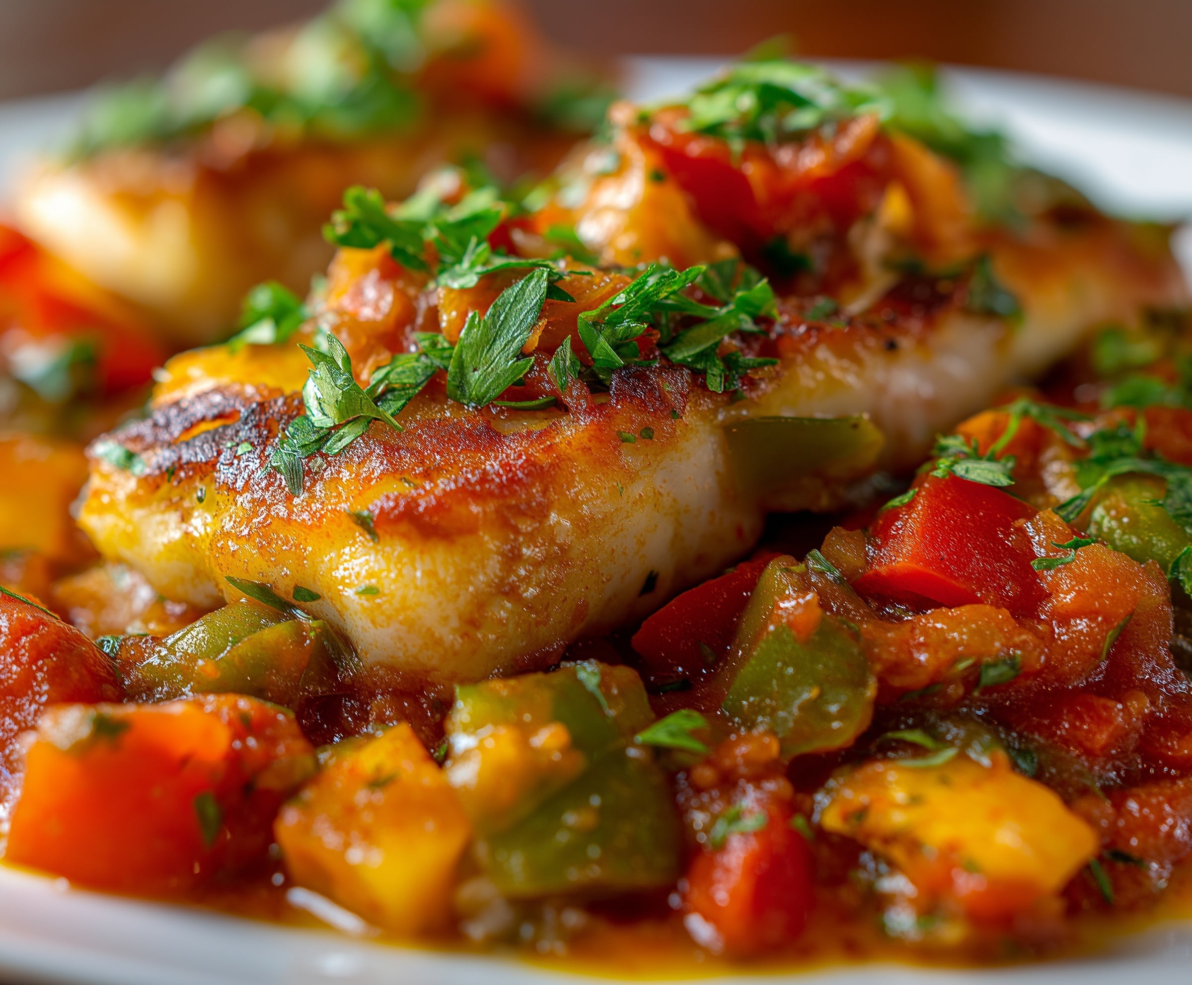 Tilapia in Roasted Pepper and Garlic Cream Sauce Recipe - Recipe Image