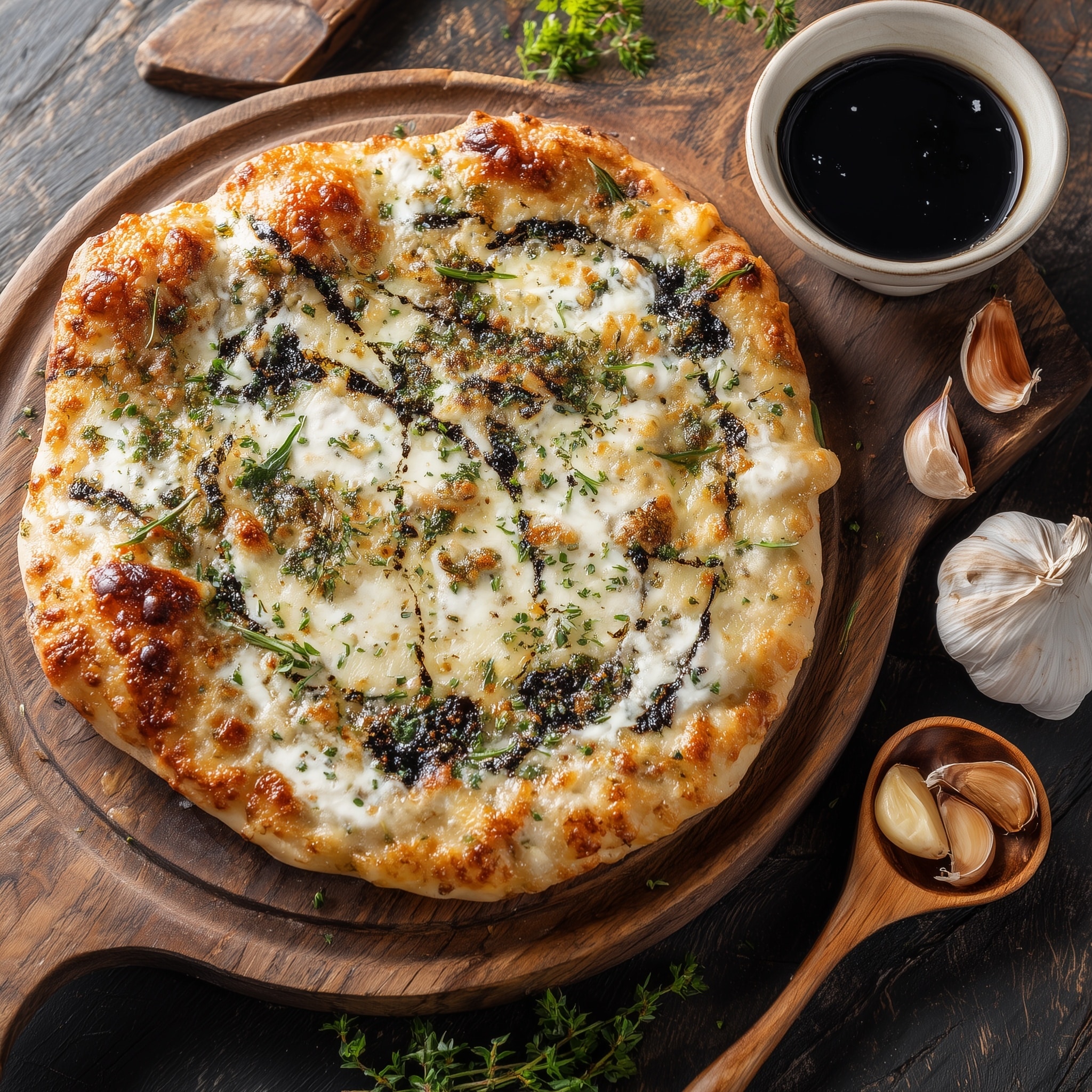 Greek Roasted Garlic Spinach White Pizza Recipe - Recipe Image