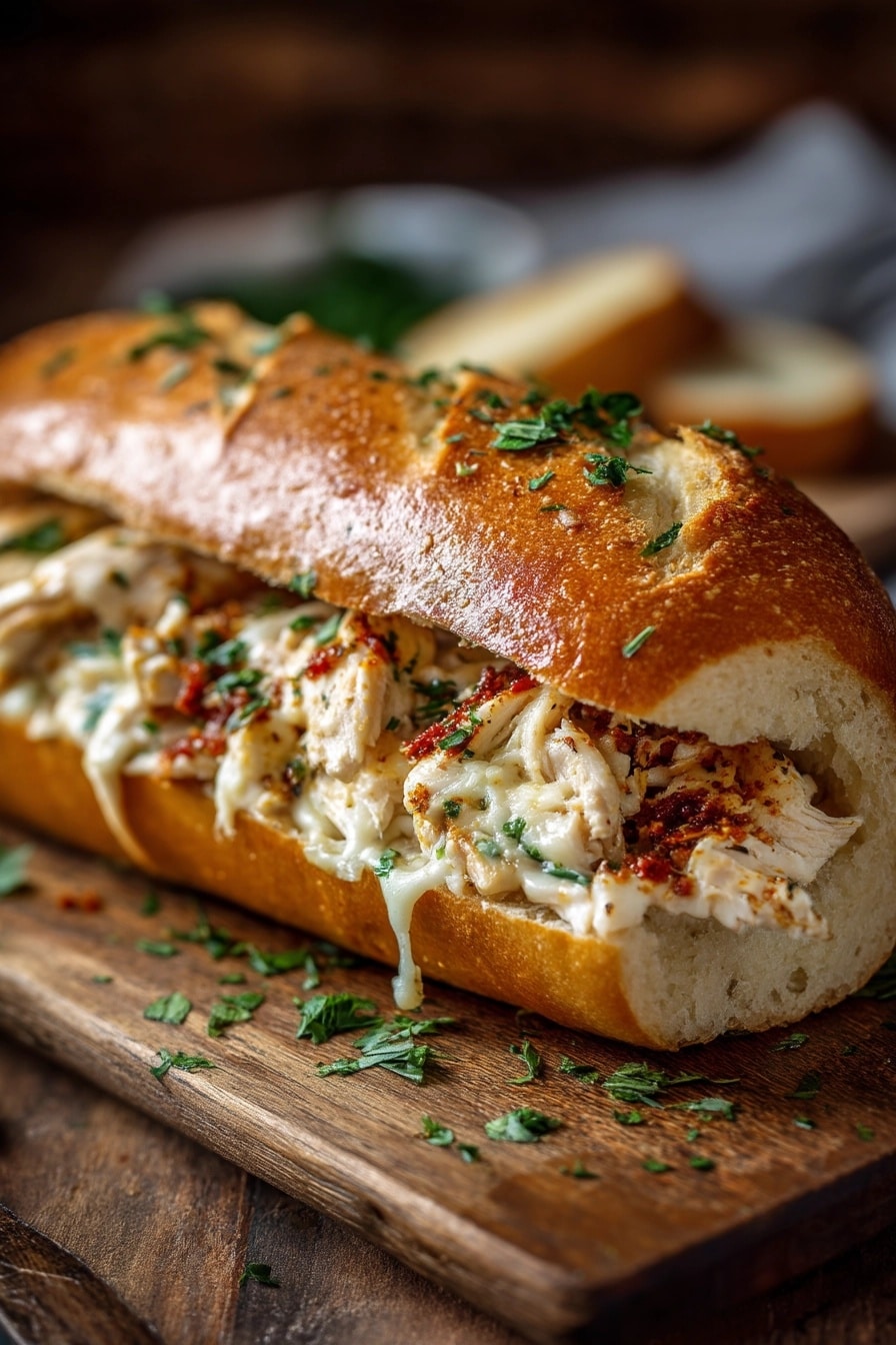 Creamy Chicken Alfredo Garlic Bread Recipe - Recipe Image