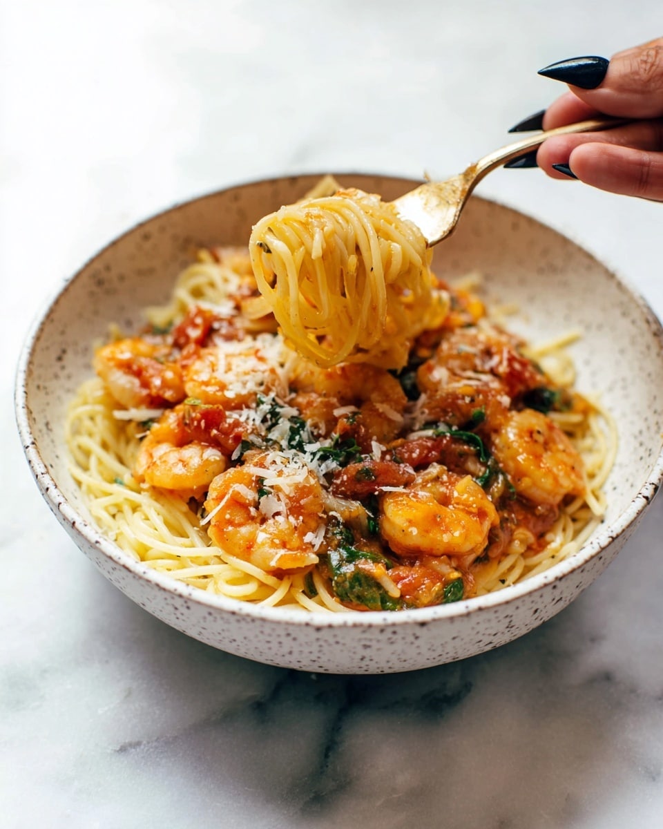 Garlic Butter Capellini Pomodoro with Shrimp Recipe - Recipe Image