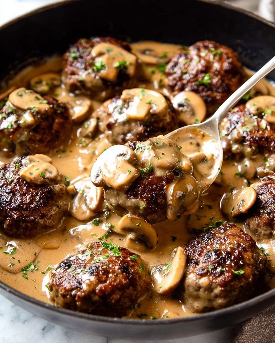 Smothered Rissoles with Mushroom Gravy and Mashed Potatoes Recipe - Recipe Image