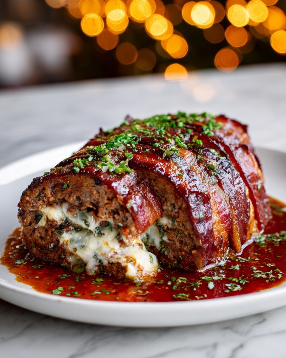 Mozzarella Stuffed Bacon-Wrapped Meatloaf Recipe - Recipe Image