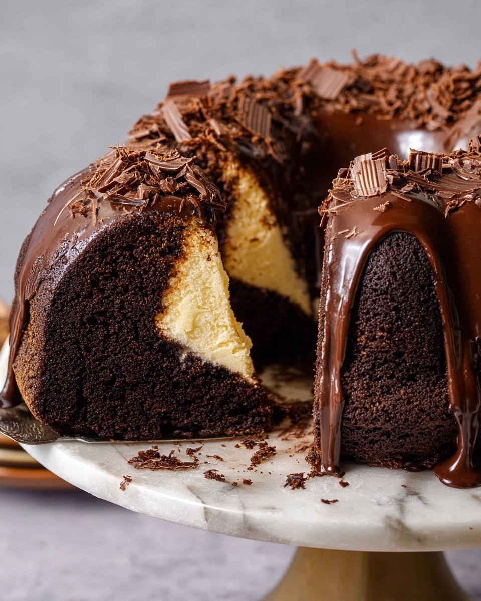 Guinness Chocolate Cake with Irish Cream Cheesecake Filling and Whiskey Irish Cream Chocolate Glaze Recipe - Recipe Image