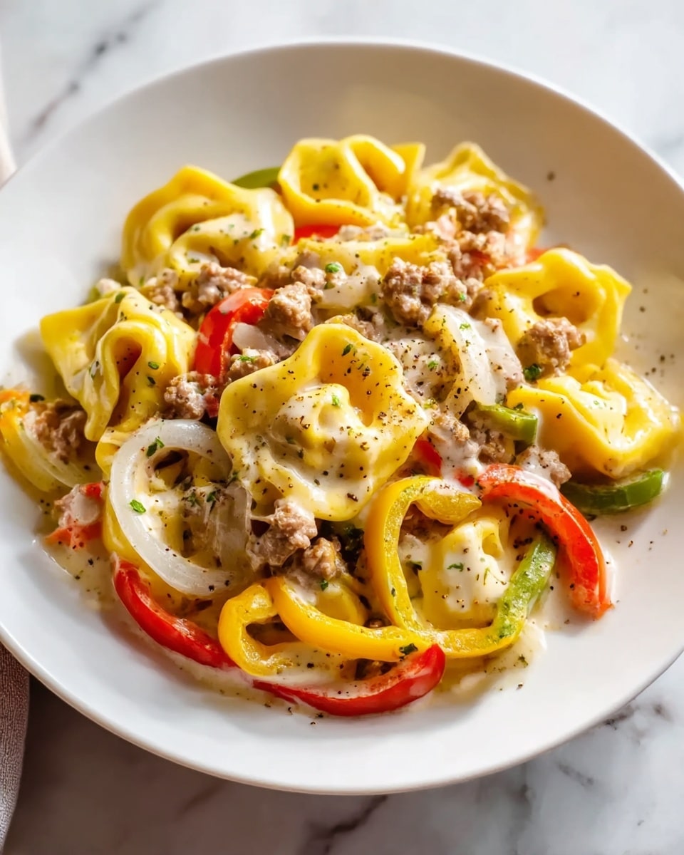 Crock Pot Cheesesteak Tortellini Recipe - Recipe Image