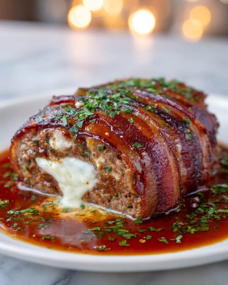 Mozzarella Stuffed Bacon-Wrapped Meatloaf Recipe