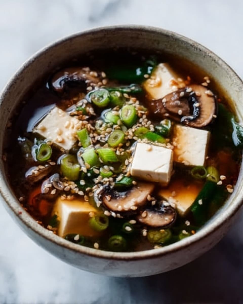 Miso Soup with Tofu, Shiitake Mushrooms, and Green Vegetables Recipe - Recipe Image