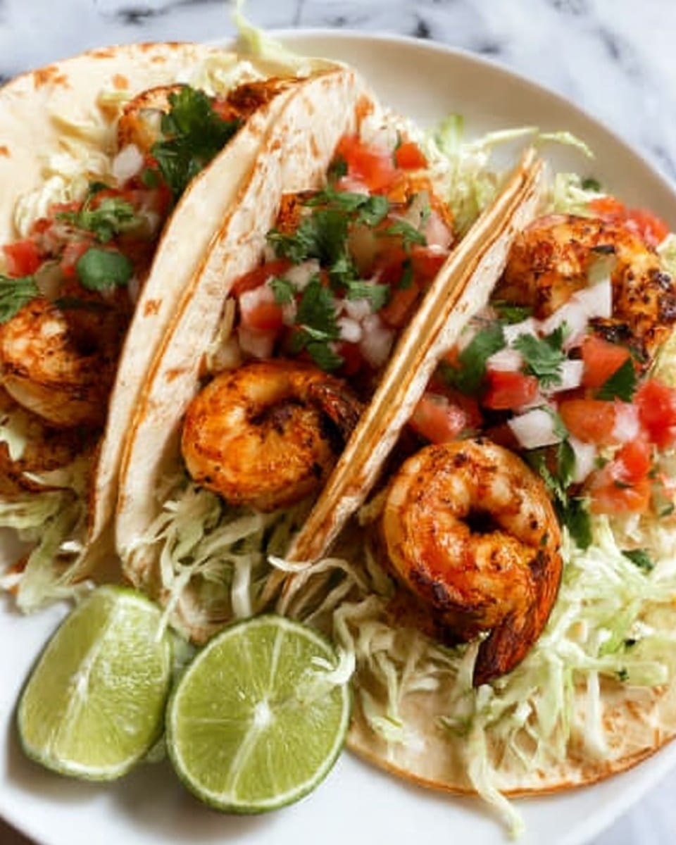 Shrimp Tacos with Cabbage, Tomatoes, and Cilantro Recipe - Recipe Image