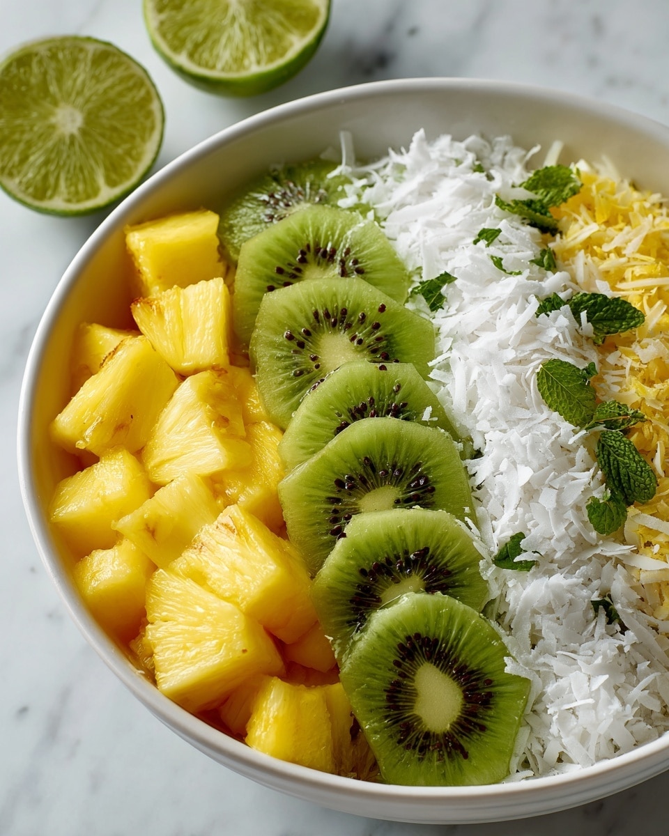 Pineapple Kiwi Salad with Toasted Coconut and Honey-Lime Dressing Recipe - Recipe Image
