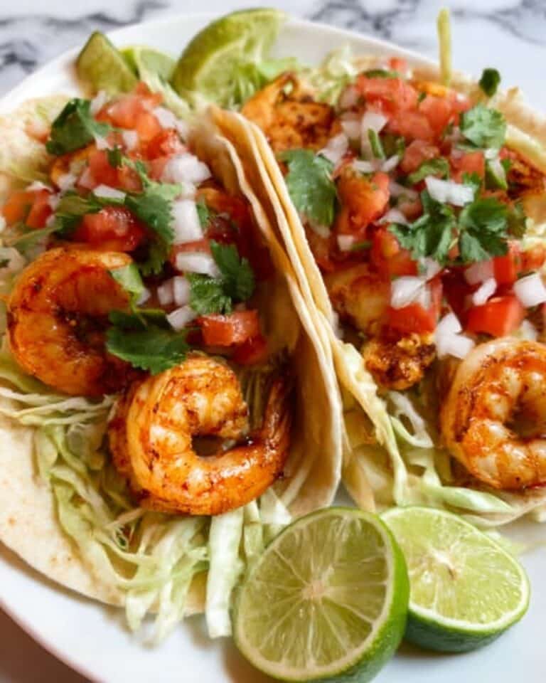 Shrimp Tacos with Cabbage, Tomatoes, and Cilantro Recipe
