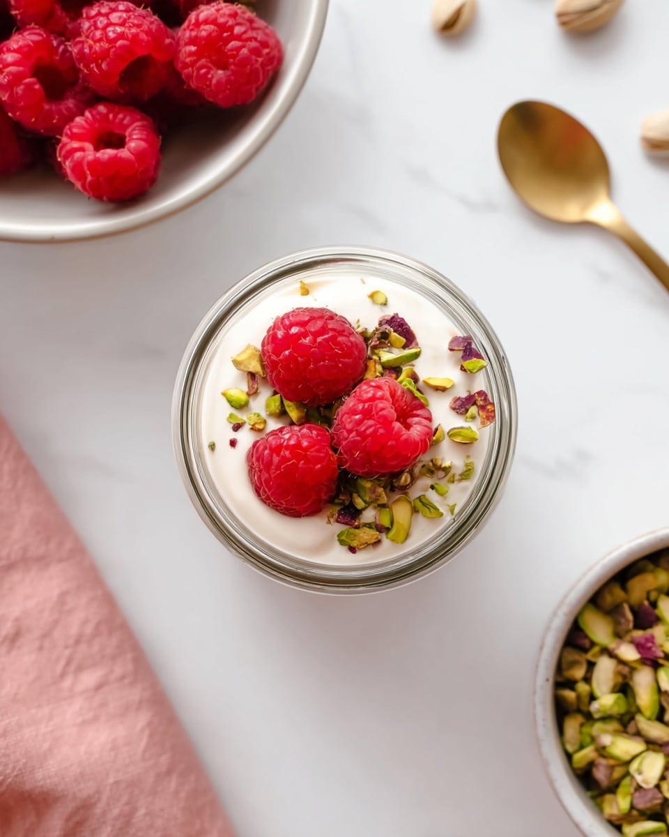 Cacao Blended Chia Pudding with Raspberries, Pistachios, and Soy Yogurt Recipe - Recipe Image