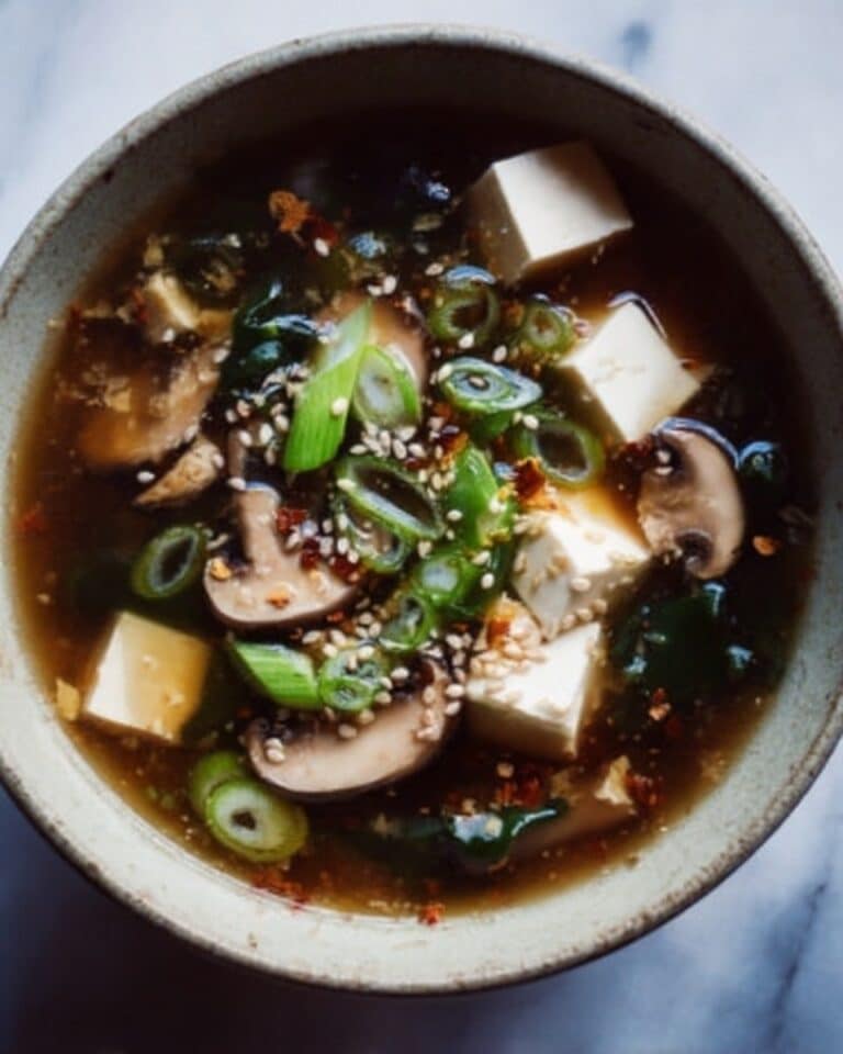 Miso Soup with Tofu, Shiitake Mushrooms, and Green Vegetables Recipe